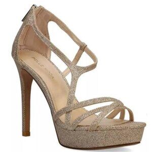 NEW PELLE MODA  Oneda Platform Heels Platinum Gold Metallic Size 8.5